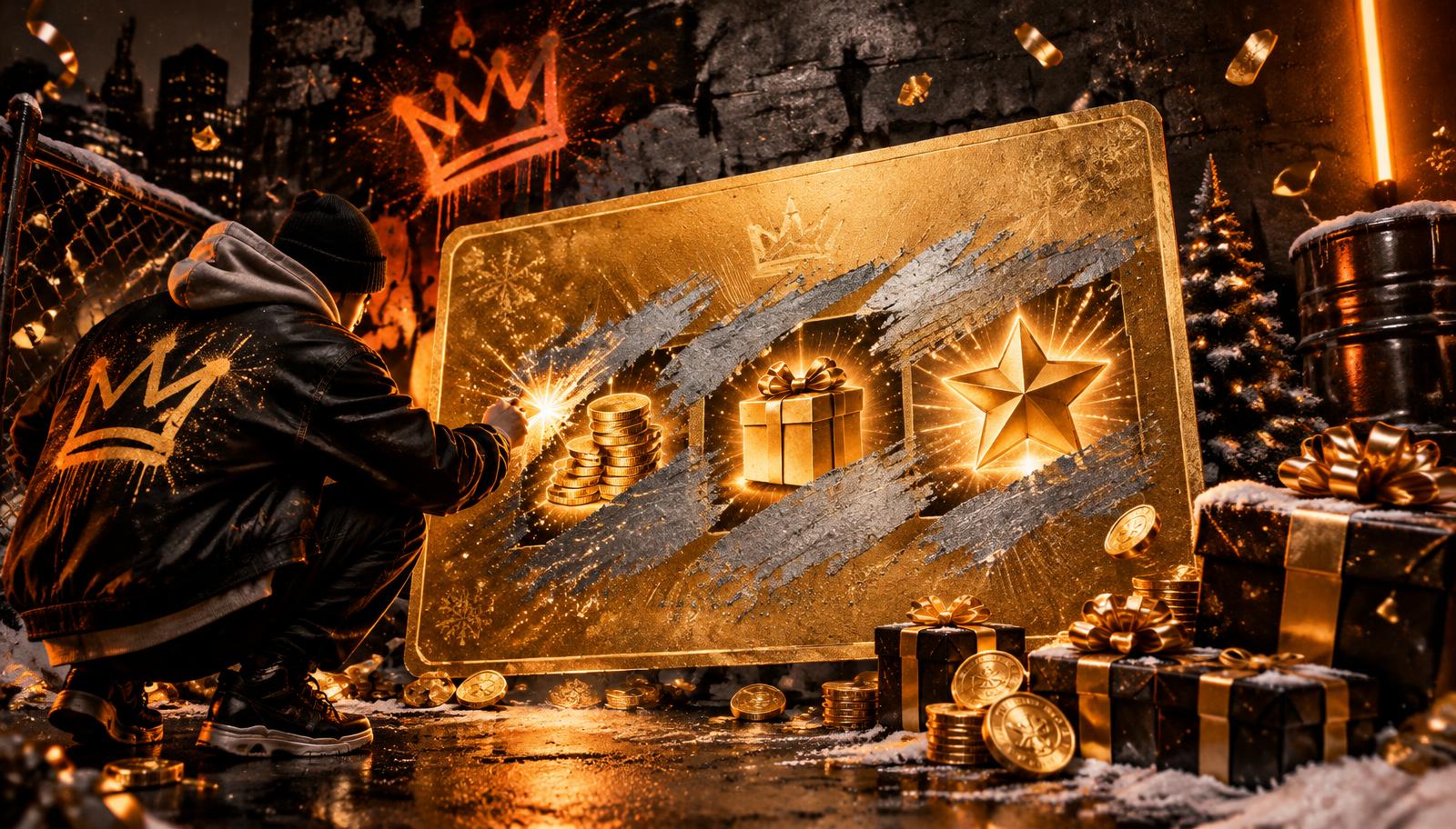 Gouden kraslot met prijzen in urban stijl